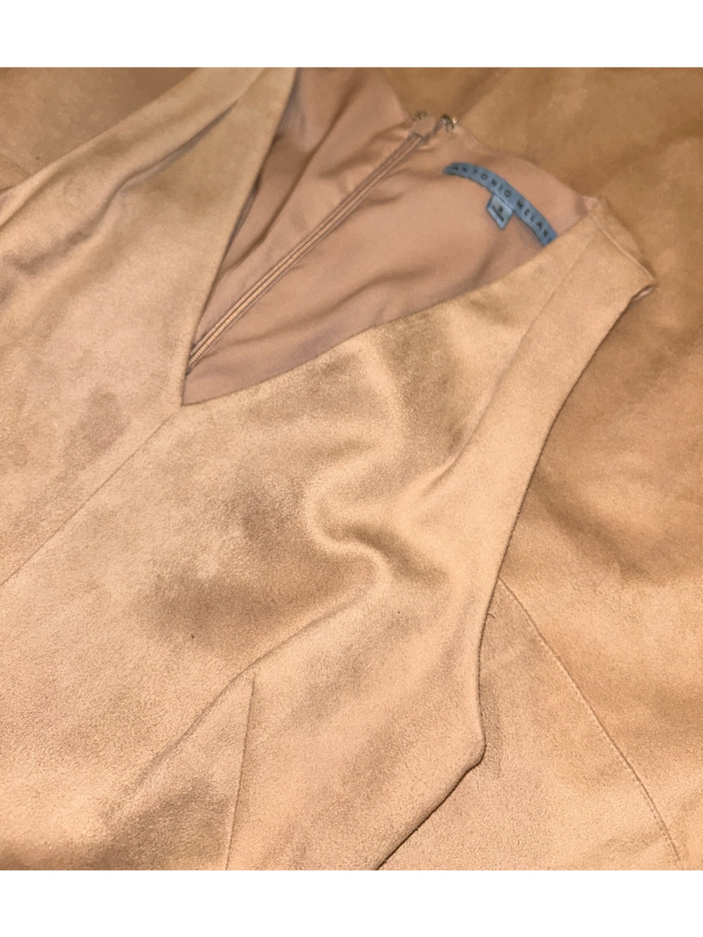 NWT ANTONIO MELANI Quint Faux Suede Sleeveless Aline Nude Blush Midi Dress 2 - Picture 11 of 15